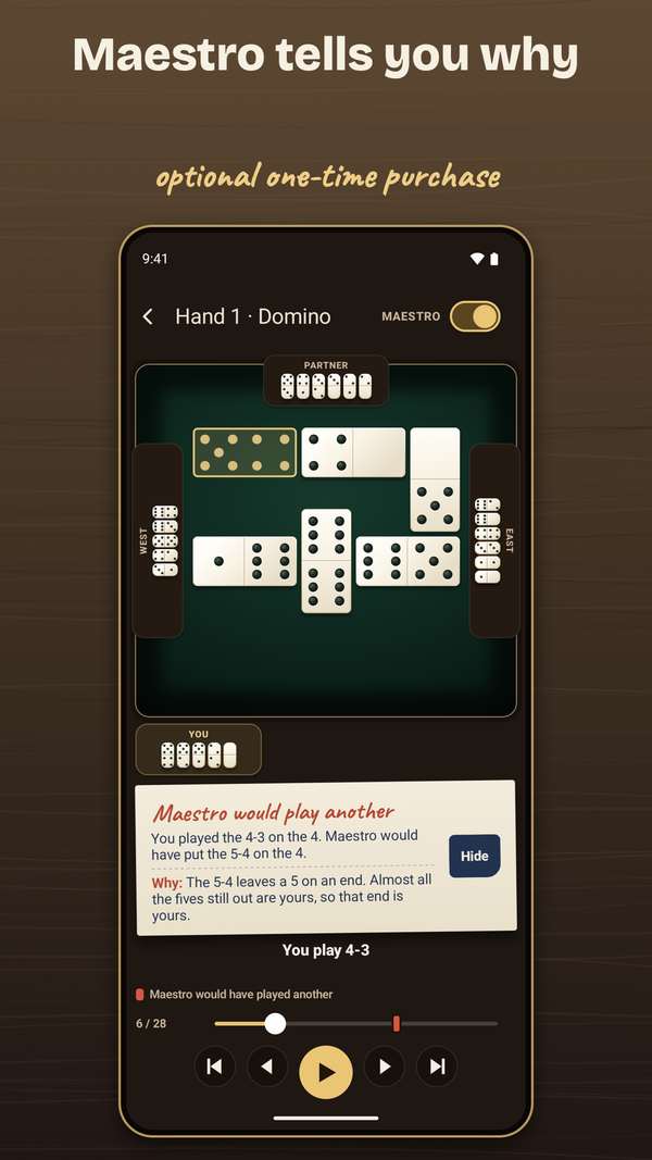 Maestro tells you why. A replay with Maestro's note. Optional one-time purchase.